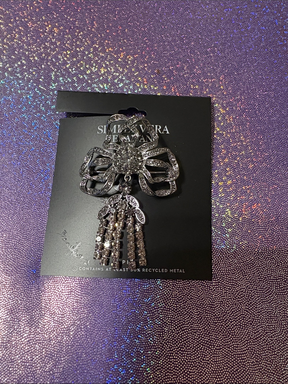Simply Vera Vera Wang Silver Crystal Tassel Statement Brooch ~NWT